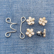 مشبك شدّ خصر للجينز قابل للتعديل  المزينة بأبزيمة الزهور  – أزرار خصر فورية بدون خياطة، طقم 2 للبناطيل والتنانير | الزهور