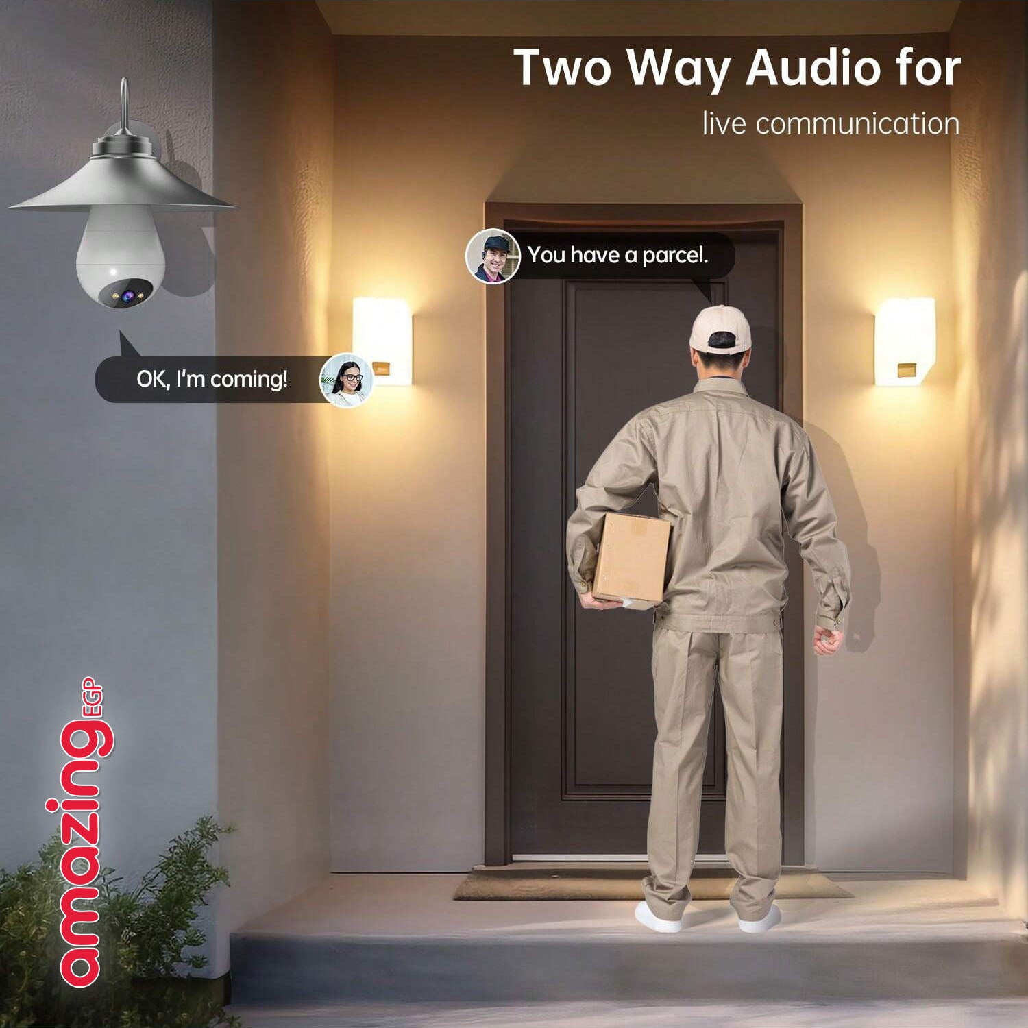 كاميرا لمبة ذكية بدقة 1080P مع واي فاي 2.4GHz وتحكم دوّار 355°/ميل 90° ورؤية ليلية ملوّنة، صوت ثنائي الاتجاه، تنبيه بالحركة، تركيب قاعدة E27 للاستخدام الداخلي والخارجي