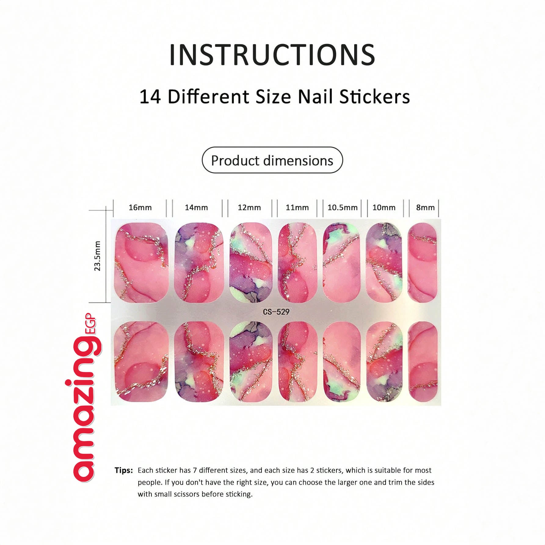 ملصقات مناكير كاملة الالتفاف – شريط أظافر ذاتي اللصق، مقاوم للماء وطويل الثبات، تصميم صيفي عصري لتزيين الأظافر CS-529 (شيت واحد)
