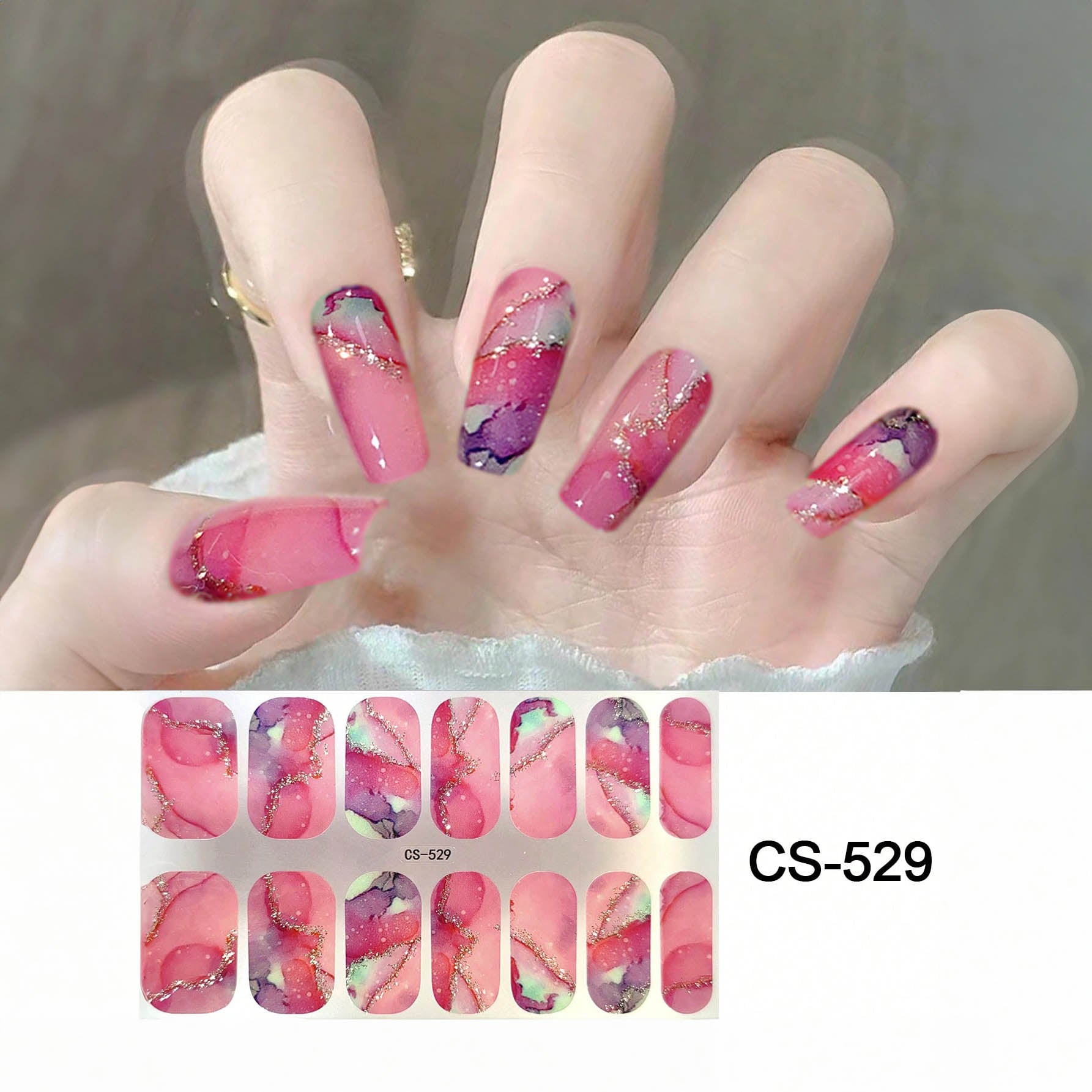 ملصقات مناكير كاملة الالتفاف – شريط أظافر ذاتي اللصق، مقاوم للماء وطويل الثبات، تصميم صيفي عصري لتزيين الأظافر CS-529 (شيت واحد)