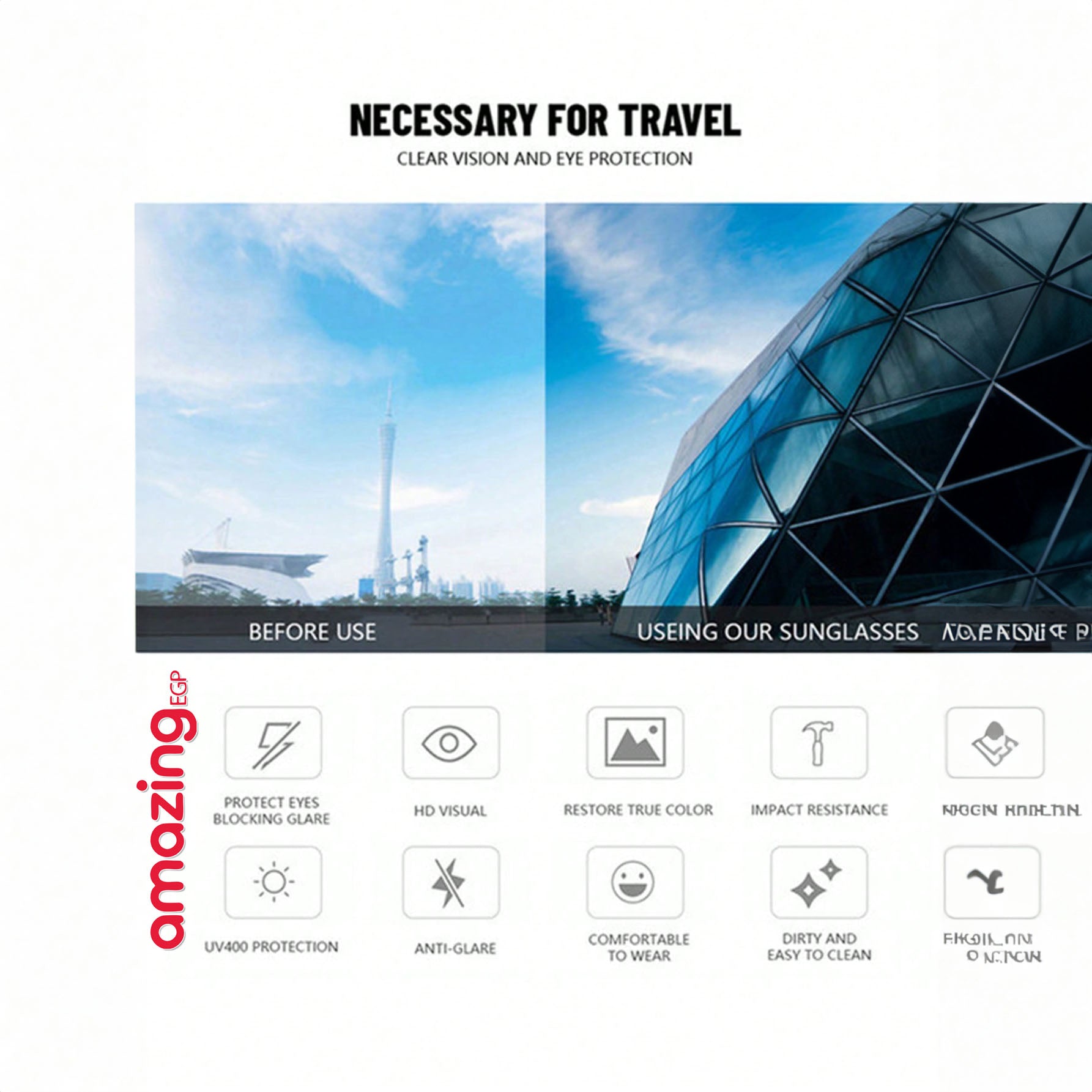 نظارة كبيرة الحجم للنساء بتصميم حديث — بدون إطار بعدسات متدرجة وحروف معدنية منقوشة على الذراعين | اطار نبيتي فى اسود