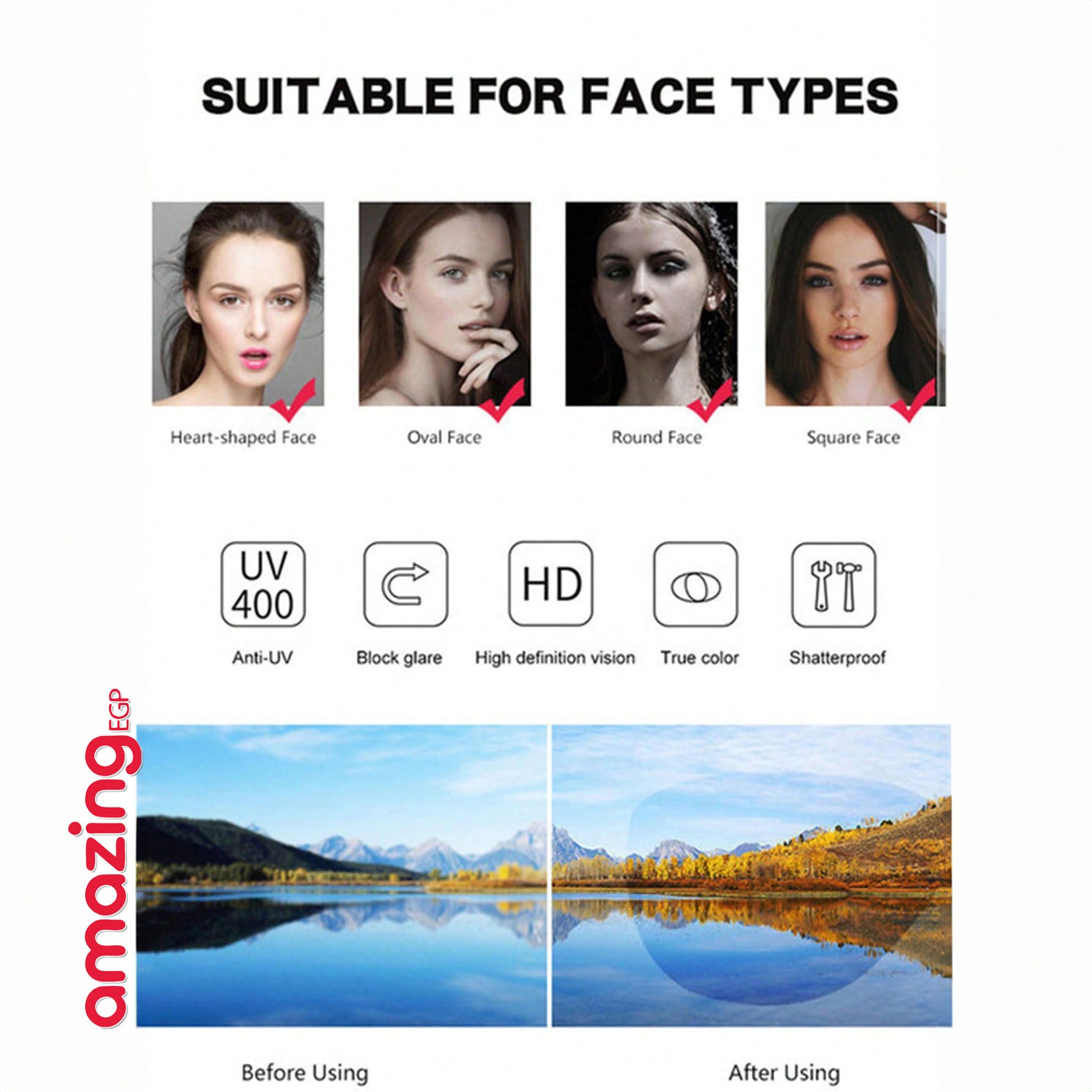 نظارة كبيرة الحجم للنساء بتصميم حديث — بدون إطار بعدسات متدرجة وحروف معدنية منقوشة على الذراعين | اطار نبيتي فى اسود