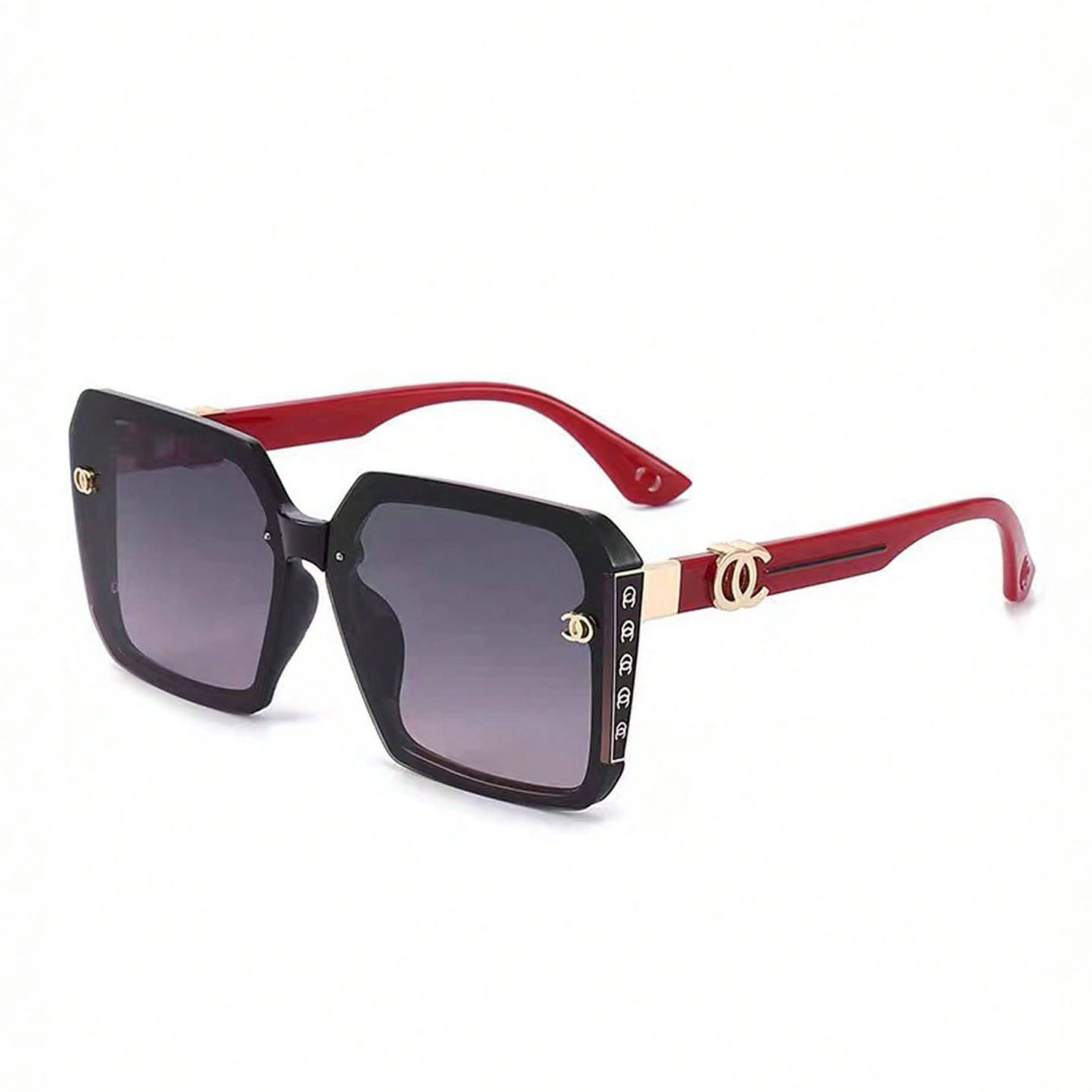 نظارة كبيرة الحجم للنساء بتصميم حديث — بدون إطار بعدسات متدرجة وحروف معدنية منقوشة على الذراعين | اطار نبيتي فى اسود