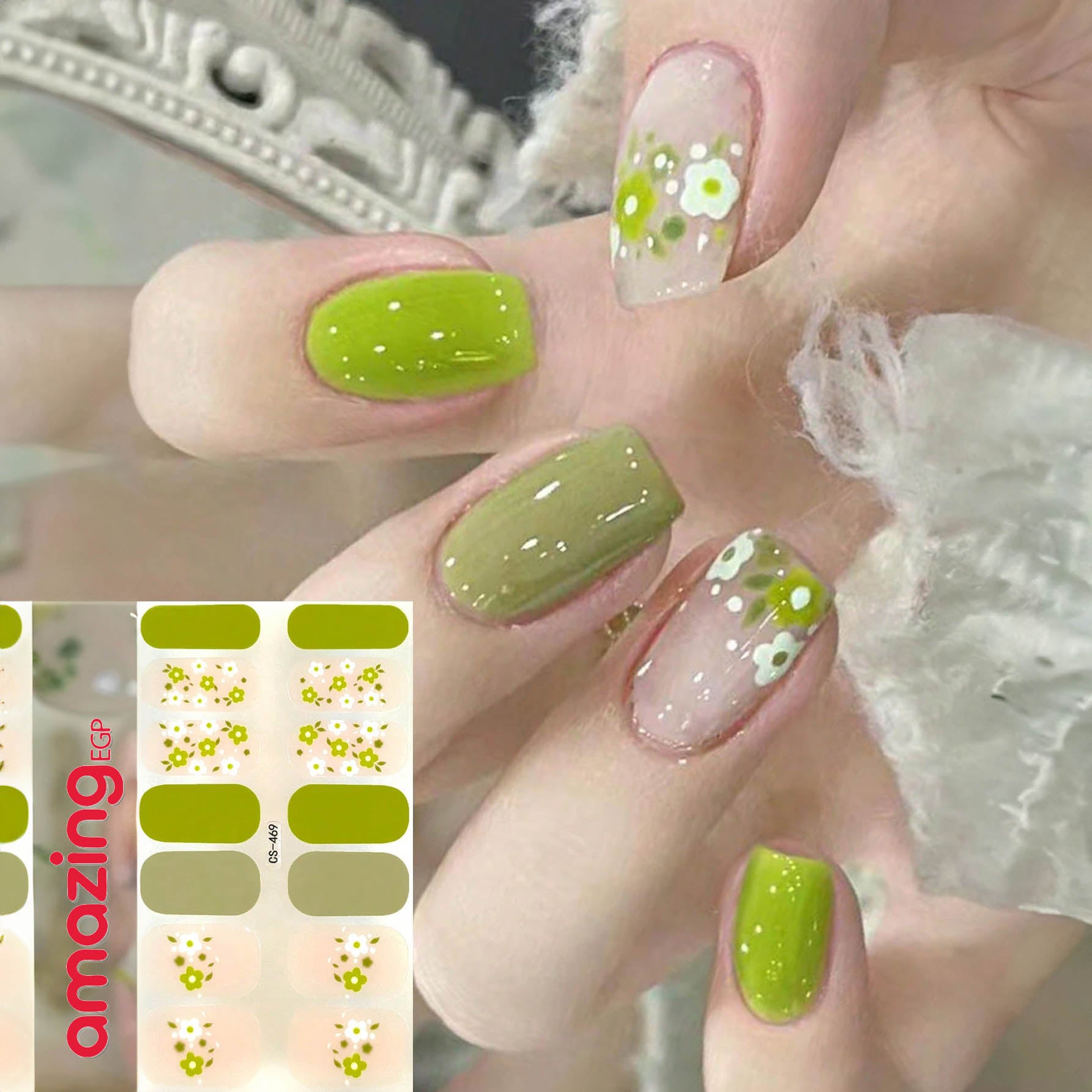 ملصقات مناكير كاملة الالتفاف – شريط أظافر ذاتي اللصق، مقاوم للماء وطويل الثبات، تصميم صيفي عصري لتزيين الأظافر CS-469 (شيت واحد)
