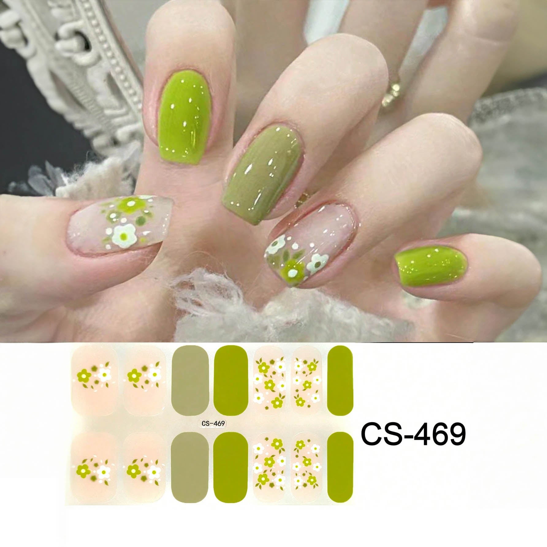 ملصقات مناكير كاملة الالتفاف – شريط أظافر ذاتي اللصق، مقاوم للماء وطويل الثبات، تصميم صيفي عصري لتزيين الأظافر CS-469 (شيت واحد)
