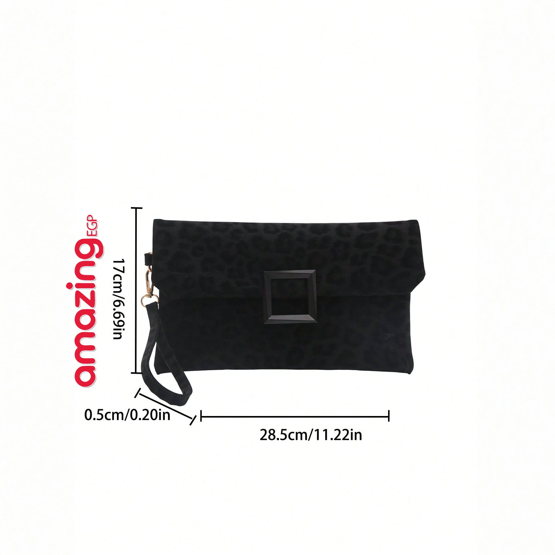 حقيبة كلاتش نسائية بطباعة نمر عصرية – أسود | صغيرة وخفيفة مع سوار معصم