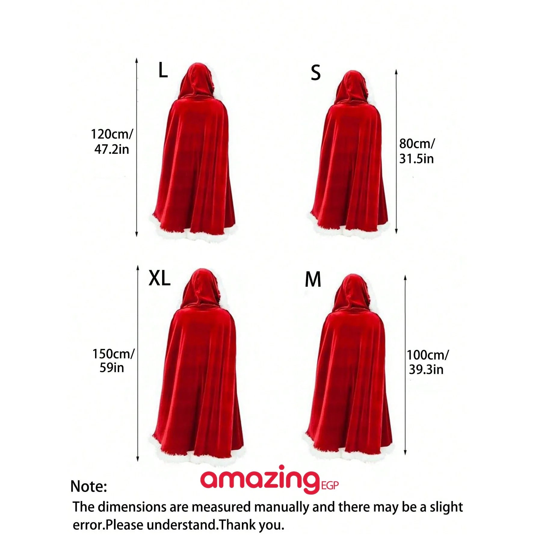 عباءة مخملية سميكة للكريسماس مع غطاء للرأس للسيدة كلوز سانتا عيد الميلاد والهالوين والحفلات التنكرية - أحمر | ادوات الشتاء اغراء الاحتفالات السيدة كلوز الشتاء الكريسماس زي تنكري لانجرى للنساء ملابس_تنكرية | amazingEGP