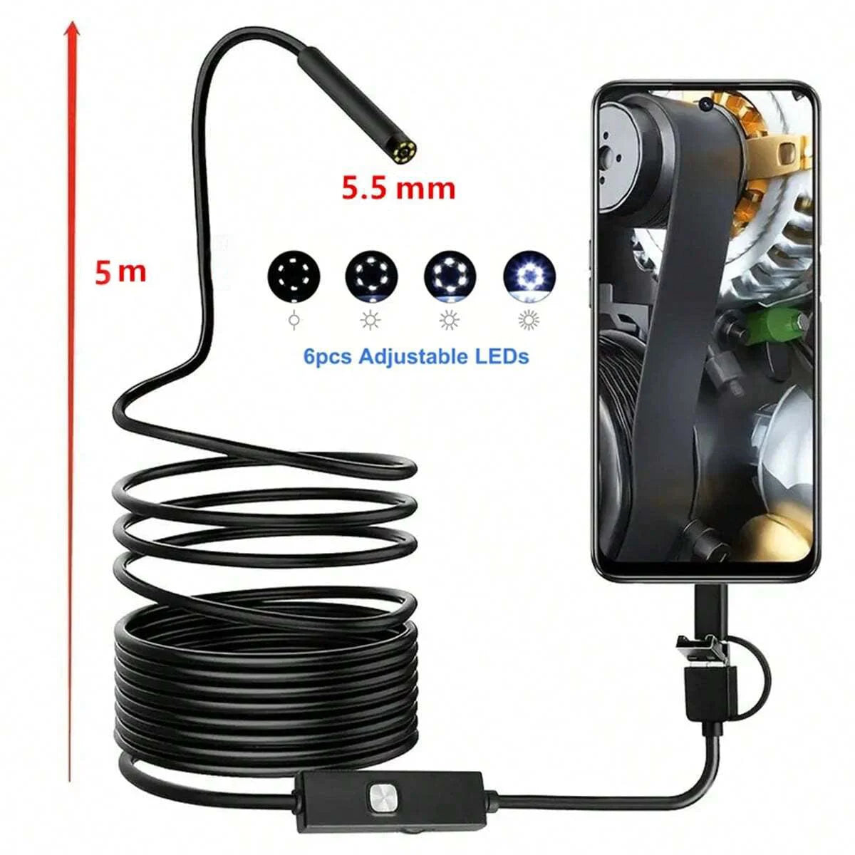 كاميرا فحص أنبوبية طويلة السلك لأجهزة أندرويد مقاومة للماء مع إضاءة مناسبة للتفتيش الداخلي بقطر صغير 7 مم تدعم OTG وUVC للهواتف الذكية وأجهزة الكمبيوتر تعمل عبر USB وأندرويد فقط | المنزل بوريسكوب تجسس ديكور ديكور_منزل ساعات_ذكية ساعة بكام عداد الخطى كامير