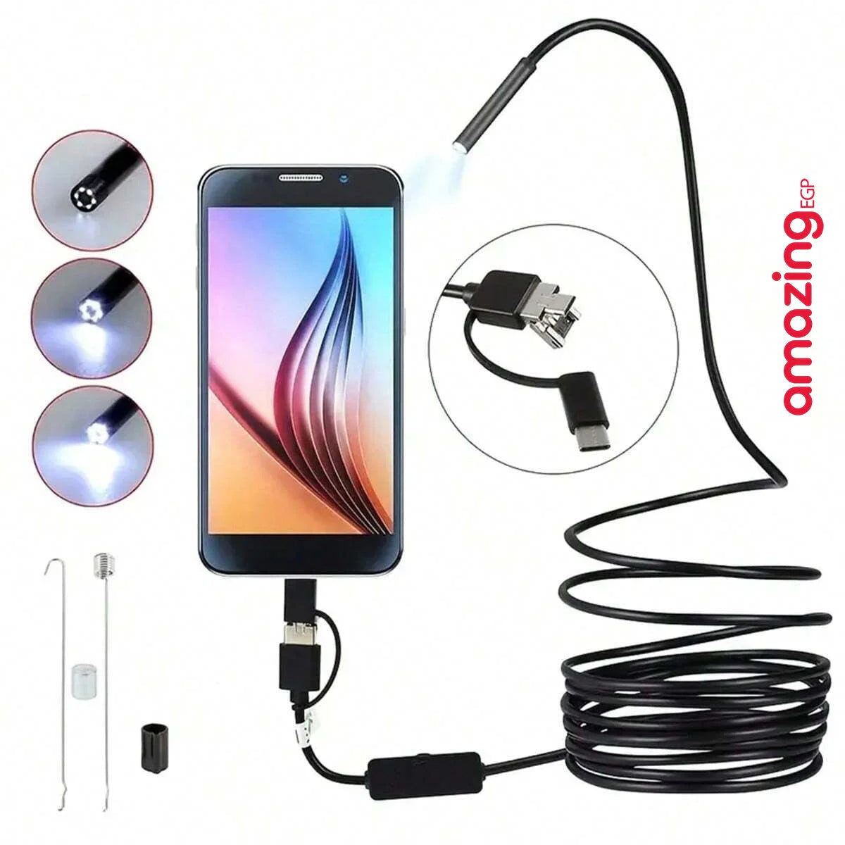 كاميرا فحص أنبوبية طويلة السلك لأجهزة أندرويد مقاومة للماء مع إضاءة مناسبة للتفتيش الداخلي بقطر صغير 7 مم تدعم OTG وUVC للهواتف الذكية وأجهزة الكمبيوتر تعمل عبر USB وأندرويد فقط | المنزل بوريسكوب تجسس ديكور ديكور_منزل ساعات_ذكية ساعة بكام عداد الخطى كامير