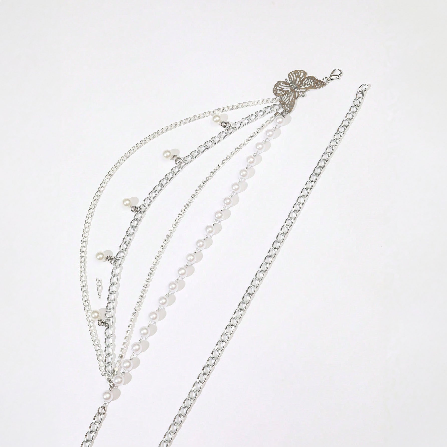 حزام خصر نسائي متعدد الطبقات بتصميم فراشة سلسلة أزياء مزينة بخرز مزيف وفراشة ، لديكور الفستان