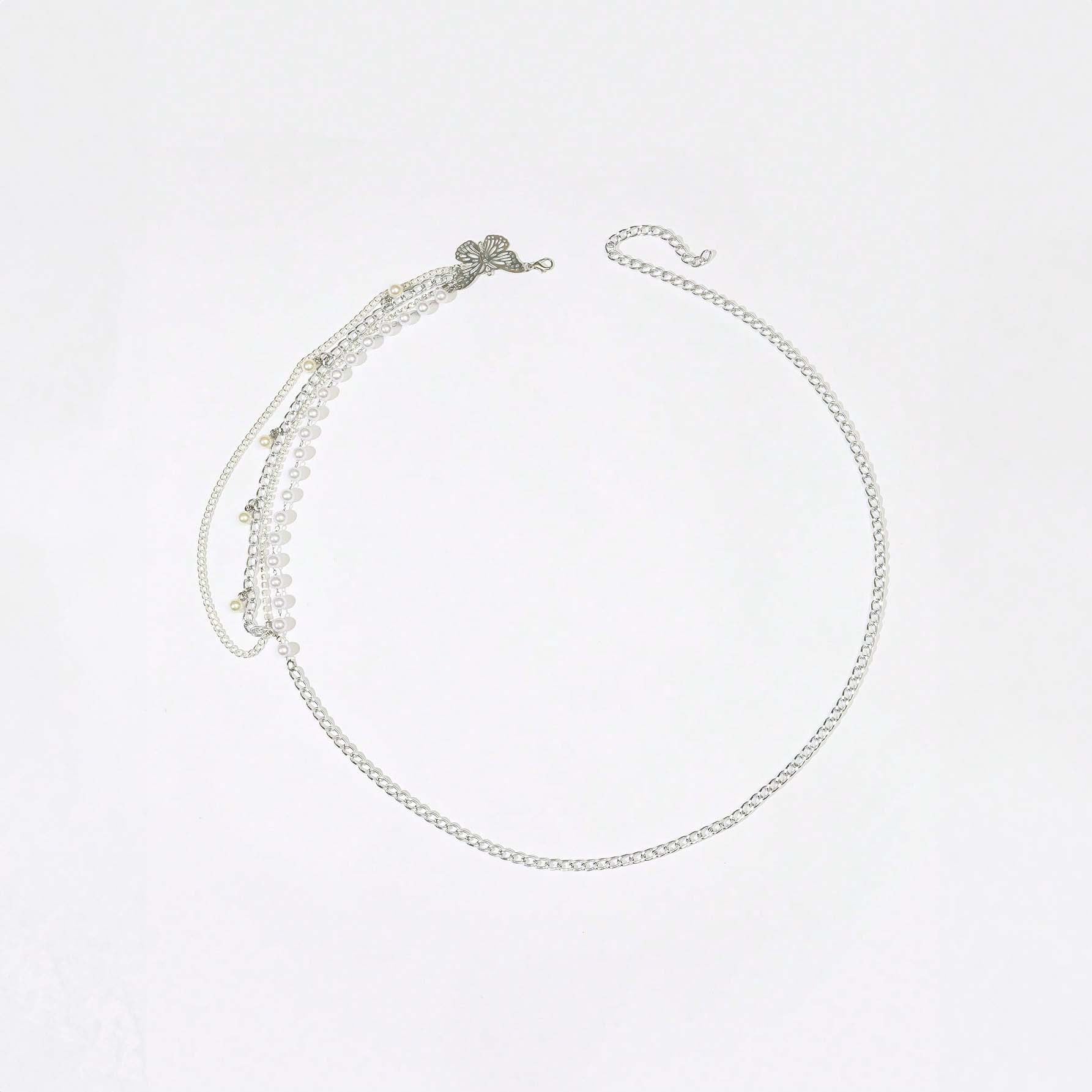 حزام خصر نسائي متعدد الطبقات بتصميم فراشة سلسلة أزياء مزينة بخرز مزيف وفراشة ، لديكور الفستان