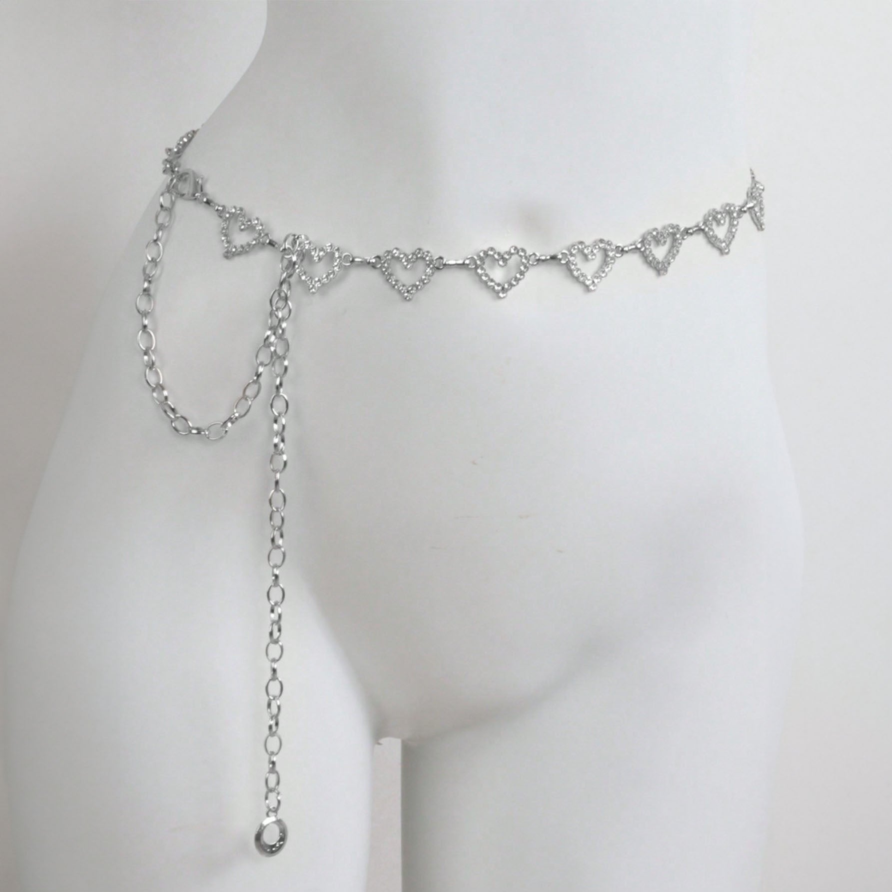 حزام خصر نسائي متعدد الطبقات بتصميم محاكة بالخرز الراين بشكل قلب سلسلة أزياء مزينة بخرز مزيف ، لديكور الفستان