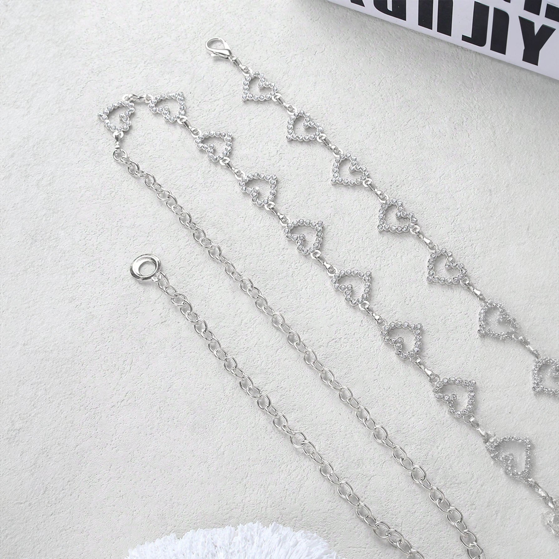 حزام خصر نسائي متعدد الطبقات بتصميم محاكة بالخرز الراين بشكل قلب سلسلة أزياء مزينة بخرز مزيف ، لديكور الفستان