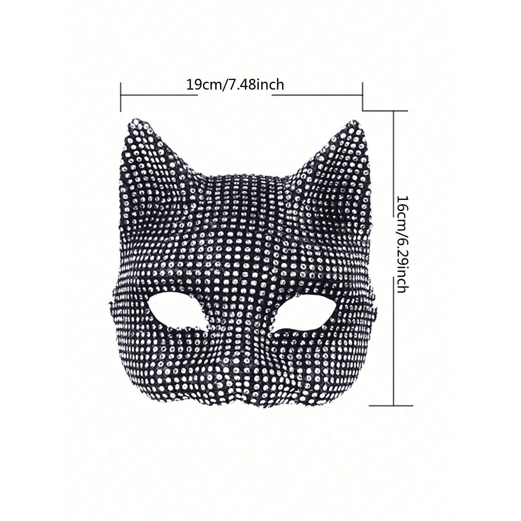 قناع تنكري للجنسين مناسب للحفالات ،قناع قطة نسائي مرصع بحجر الراين – قناع تنكري فاخر للحفلات والمناسبات بتصميم لامع أنيق