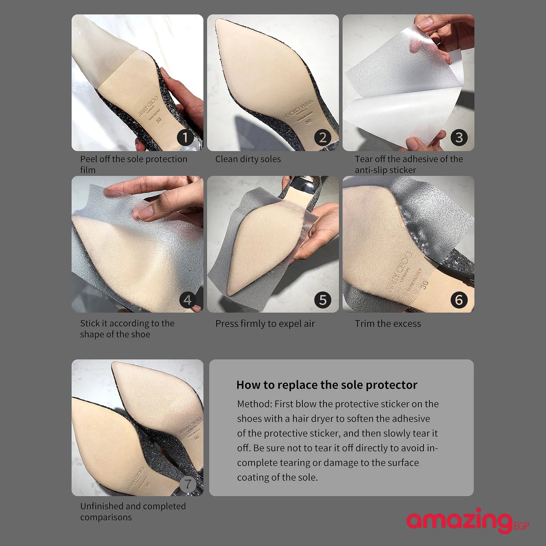 ملصق نعل حذاء شفاف ذاتي الالتصاق وسادات كريستالية خفيفة الوزن ومضادة للانزلاق قابلة للقص توفر حماية للكعب مناسبة للأحذية ذات الكعب العالي والأحذية الجلدية للرجال والنساء | الام القدم العناية بالقدم العناية_بالقدم انزلاق الجزمة انزلاق الحذاء حماية الكعب كع