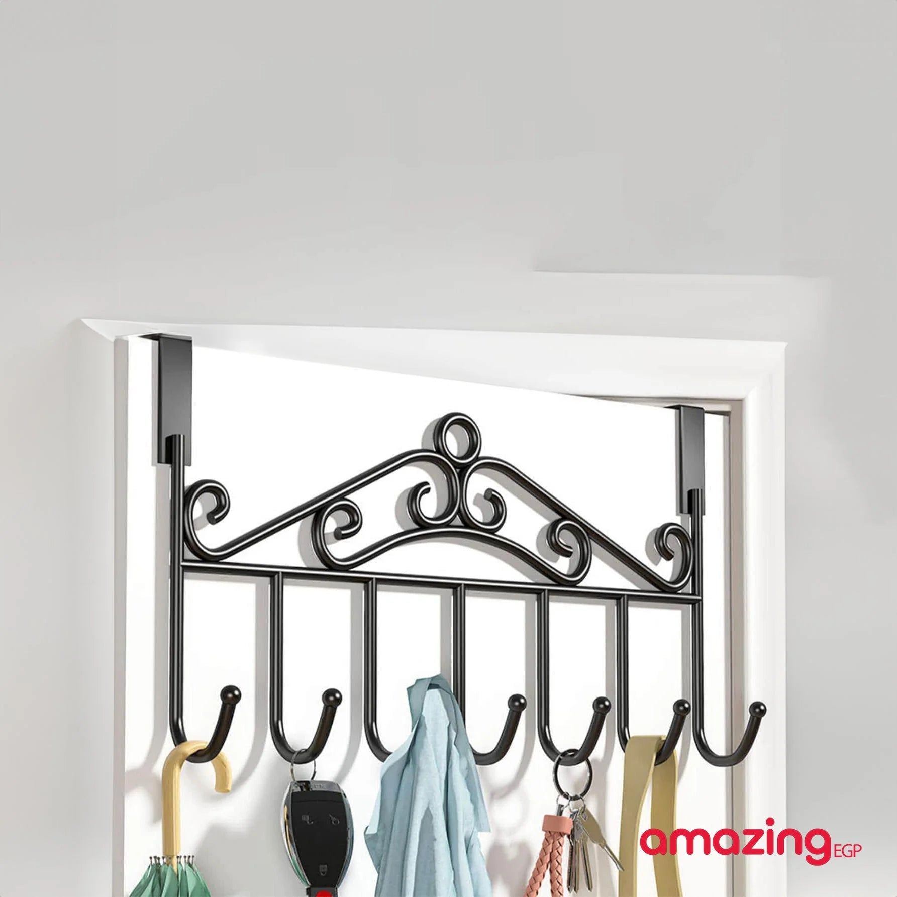 شماعة ملابس فوق الباب علاقة بخطاف للتعليق على الباب وغرفة الاستحمام بدون ثقوب خطاف فوق الباب لتعليق الملابس والمعاطف والمناشف - معدن اسود | بدون ثقوب خطاف فوق الباب خطافات فوق الباب رف شماعة شماعة ملابس علاقة علاقة ملابس | amazingEGP