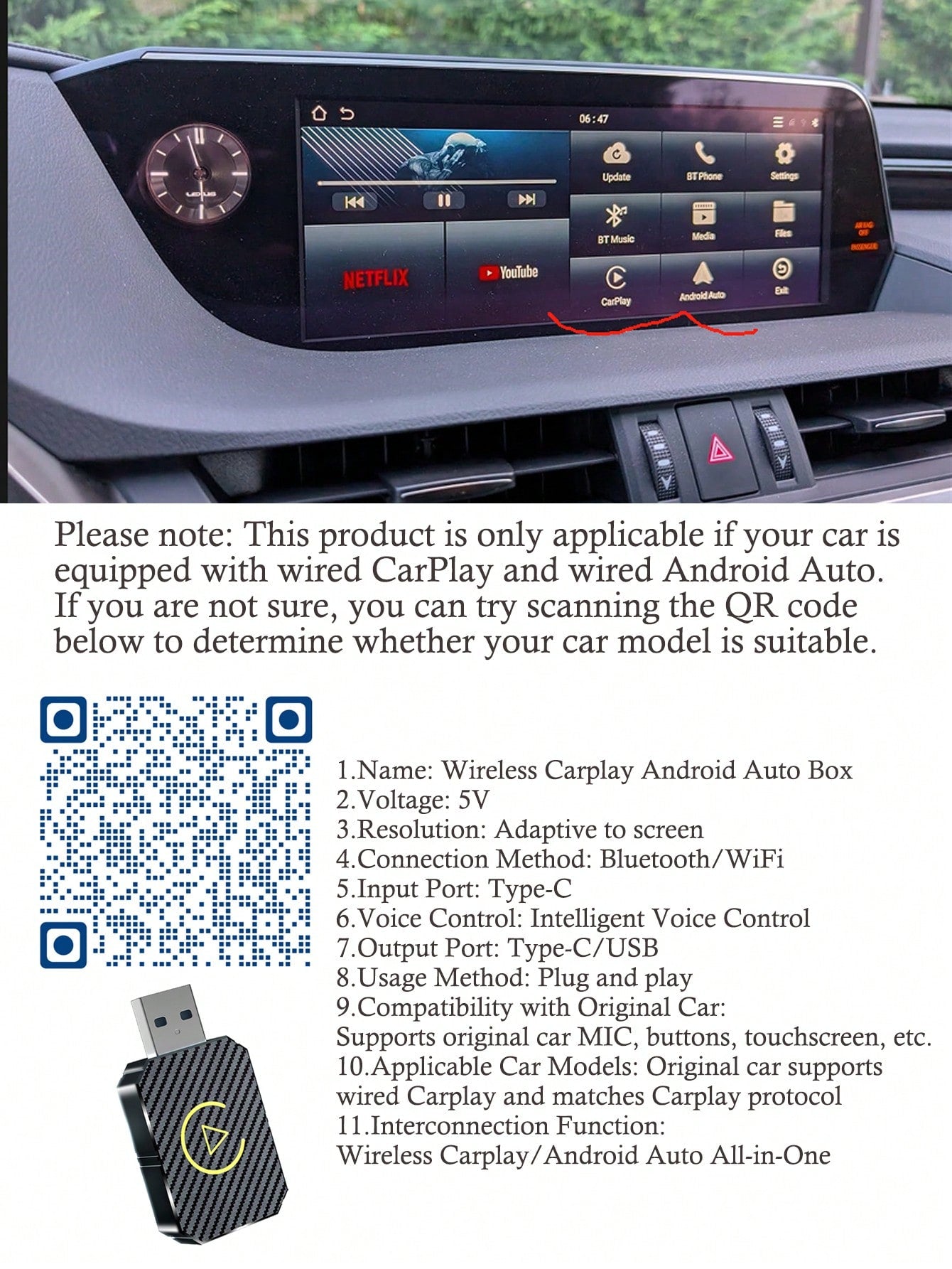 محول لاسلكي ميني كاربلاي carplay محول كاربلاي وأندرويد لاسلكي ميني – السيارات من موديلات 2016 فأكثر إلى لاسلكي ، محول ابل كاربلاي بدون تأخير - (AMZ-33c)