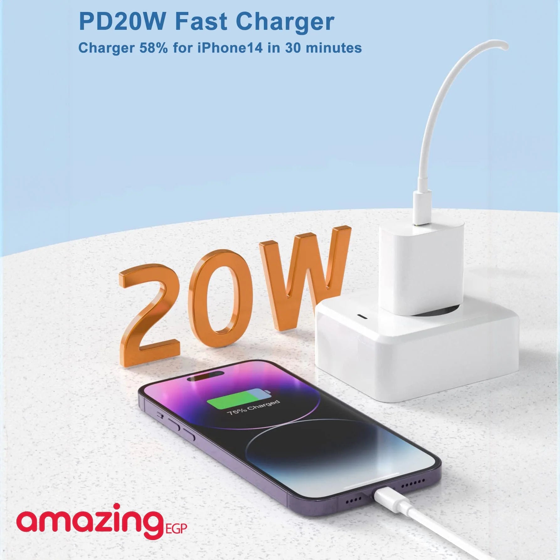 رأس شحن سريع 15 وات وكابل بيانات قطعة واحدة متوافق مع iPhone - راس سلك | apple watch ابل الموبيل ساعة ابل ساعة ذكية شاحن شاحن جوال شاحن ساعة | amazingEGP