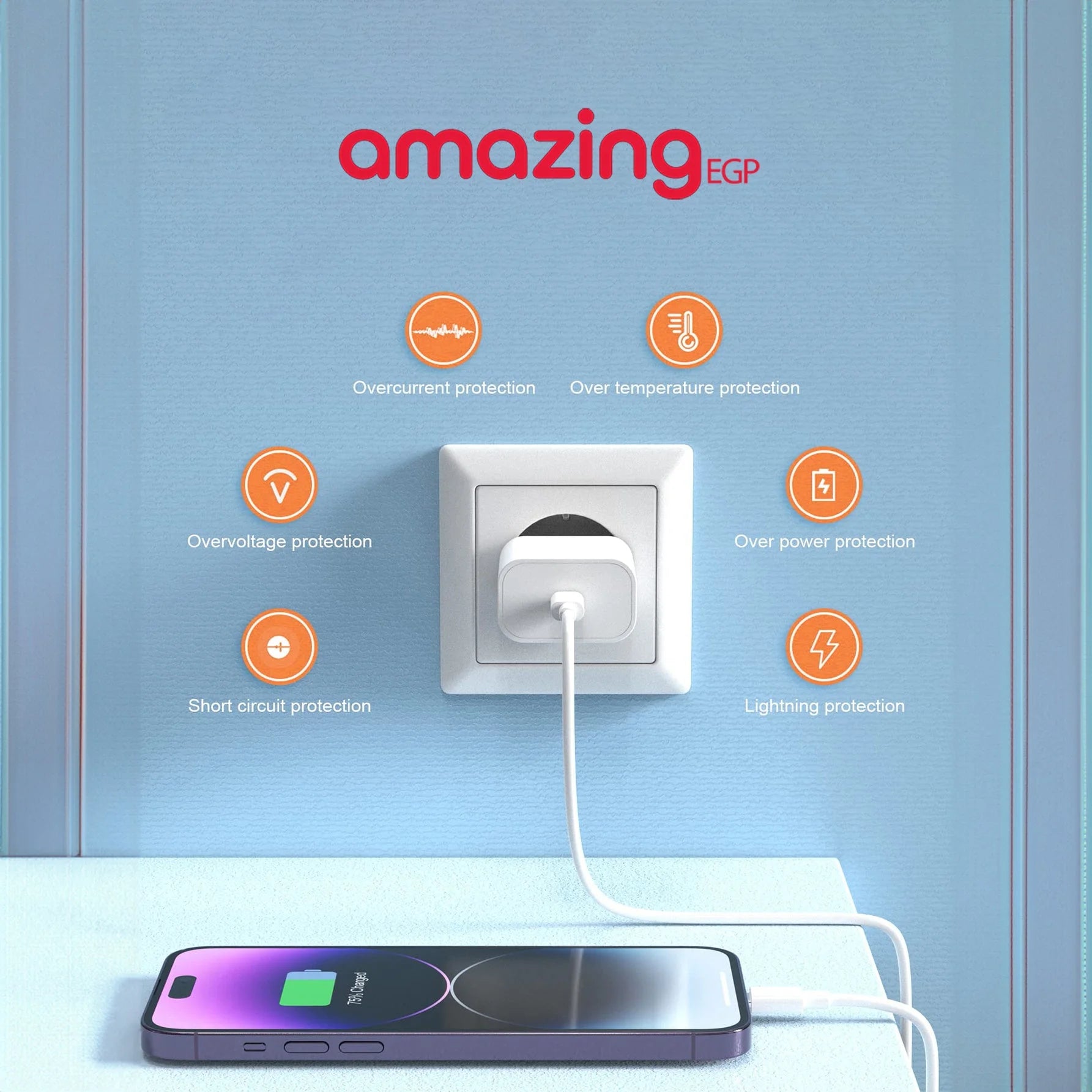 رأس شحن سريع 15 وات وكابل بيانات قطعة واحدة متوافق مع iPhone - راس سلك | apple watch ابل الموبيل ساعة ابل ساعة ذكية شاحن شاحن جوال شاحن ساعة | amazingEGP