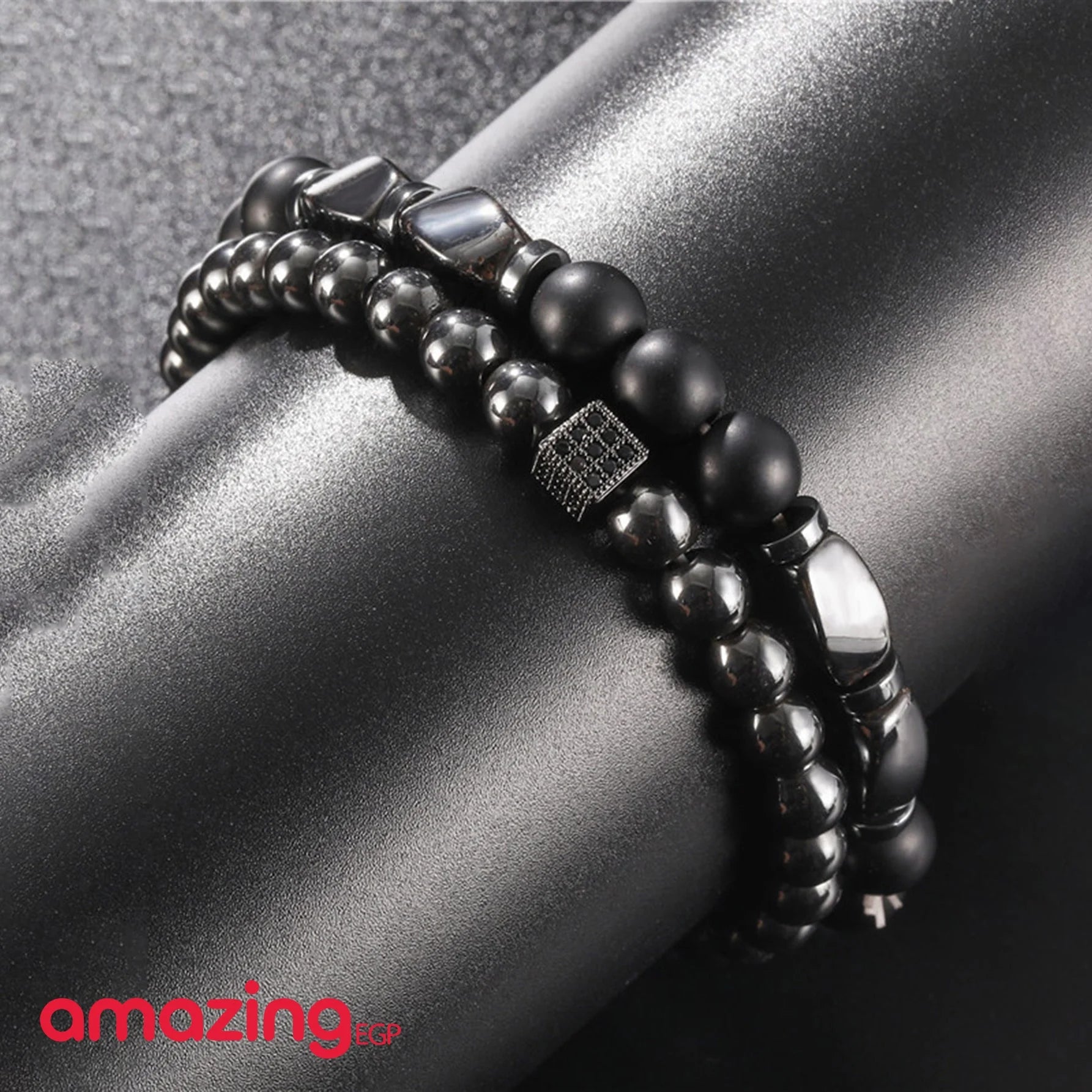 اسوره الموضة و شائع للرجال بتفاصيل منسوج خرز حجر سوار الى مجوهرات هدية -  2 قطع | اسورة اكسسوارات الرجال | amazingEGP