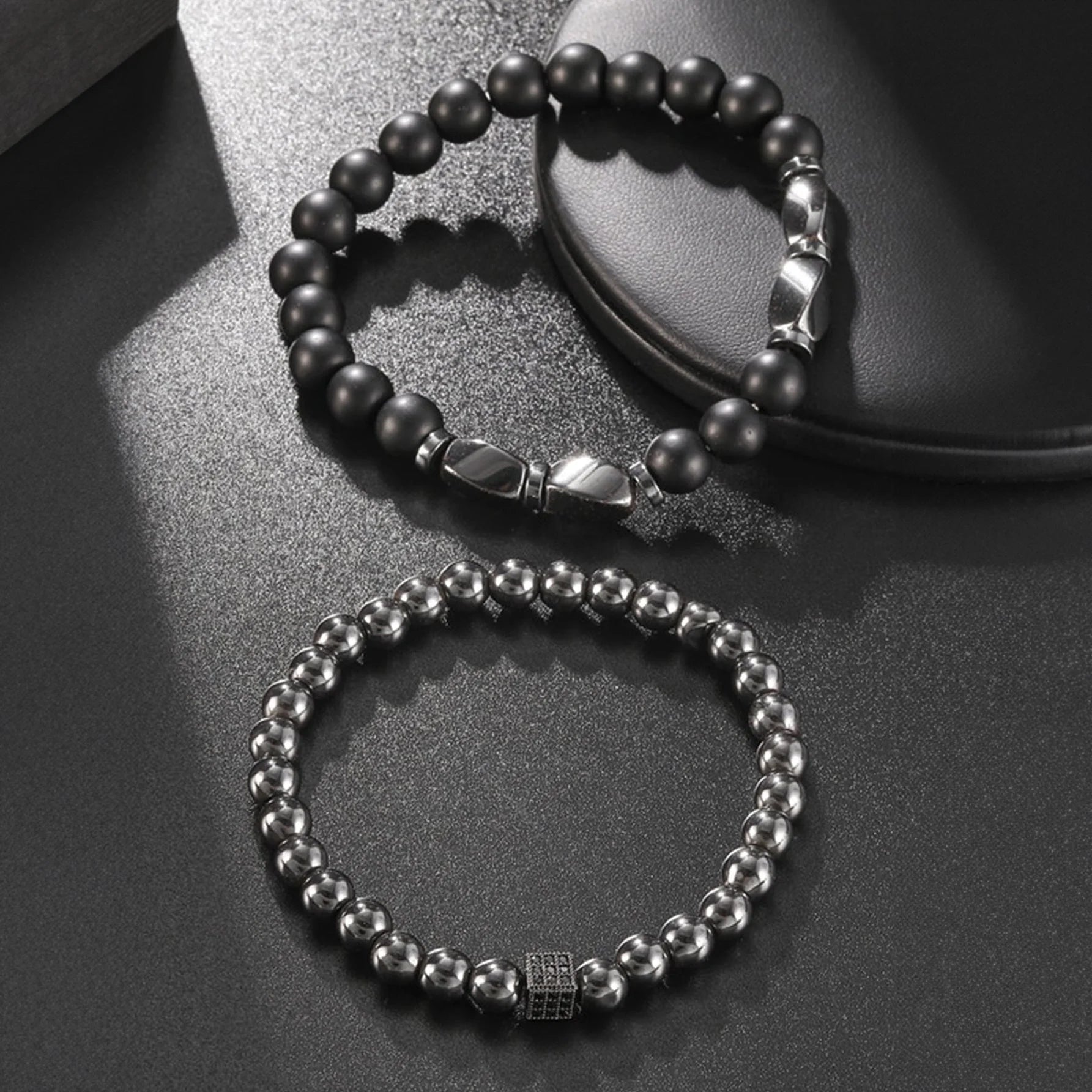 اسوره الموضة و شائع للرجال بتفاصيل منسوج خرز حجر سوار الى مجوهرات هدية -  2 قطع | اسورة اكسسوارات الرجال | amazingEGP