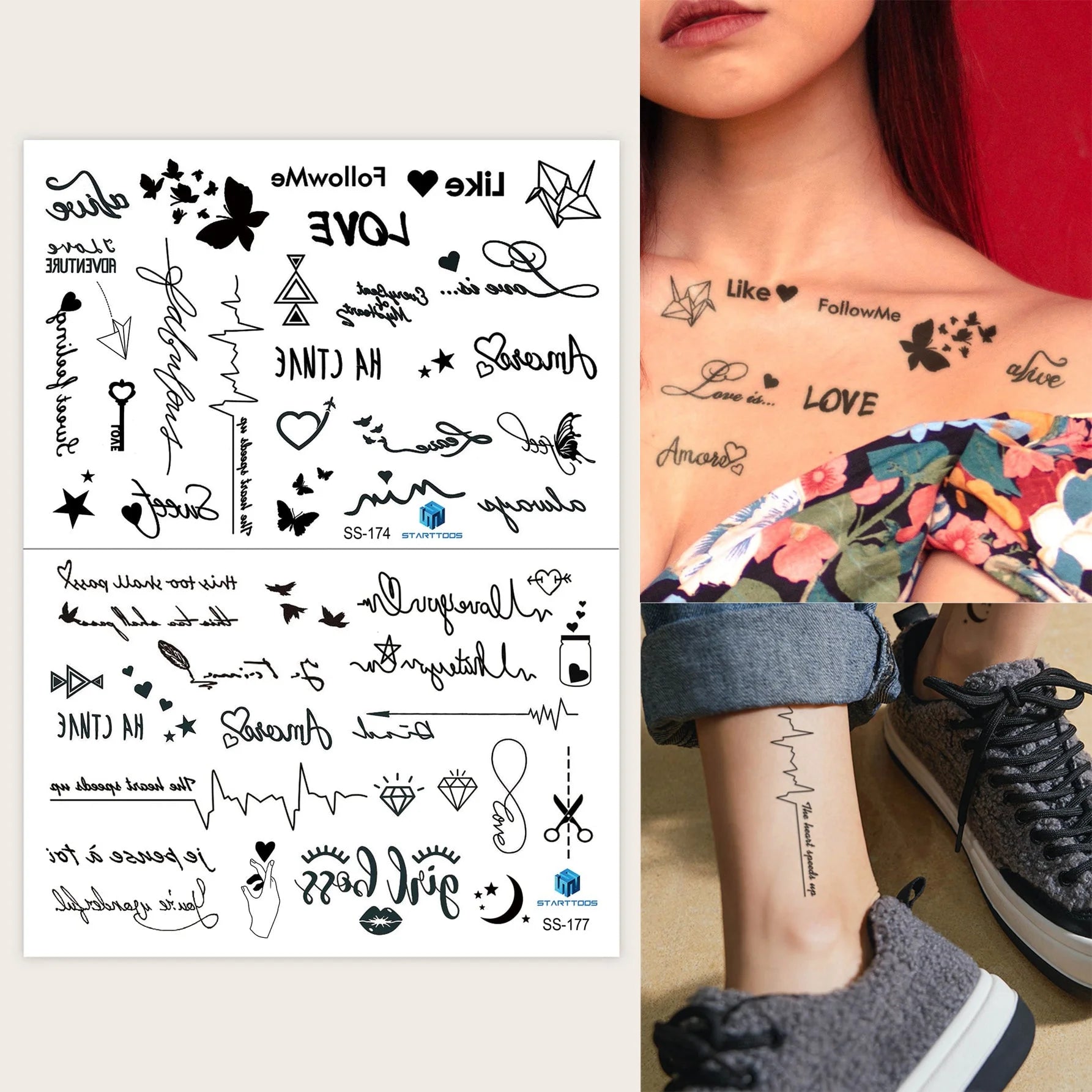 ملصق وشم زهرة مقاوم للماء يدوم طويلا نمط وردة وشم يمكن التخلص منه للنساء حقيقي ملصق وشم للنساء و بنات لمستلزمات الحفلات للنساء والاطفال ملصق وشم بطباعة أحرف أسود جمعة - 2 ورق sb_10261 | تاتوة مضيئ تاتوة وردة تاتوه تاتوه_كتابة تاتوه_للجسم زهرة ملصق وشم