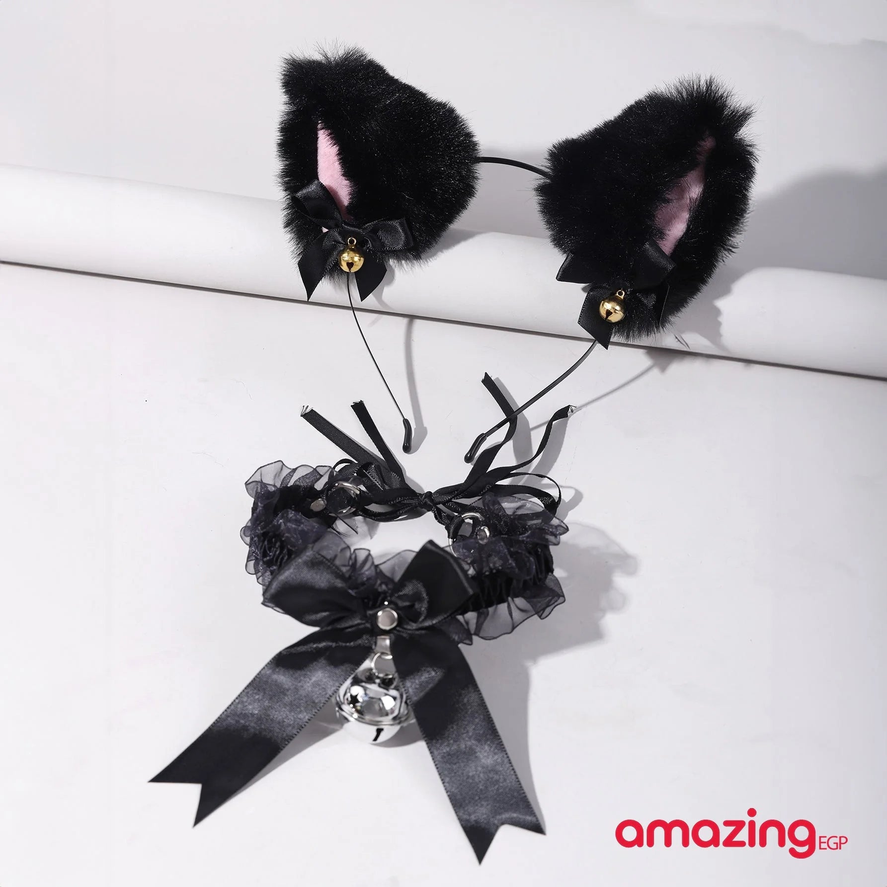 عقال طوق راس تنكرية تصميم رسوم كارتون أذن و مزخرف بقوس مع قلادة رقبه قطة ثياب عصابة شعر مع ربطة فيونكة - أسود | تنكر حفلات حفلات_عيد_الميلاد زي تنكري زي قطة سكس سكسي طوق طوق للحفالات قطة للجنس ملابس_تنكرية | amazingEGP