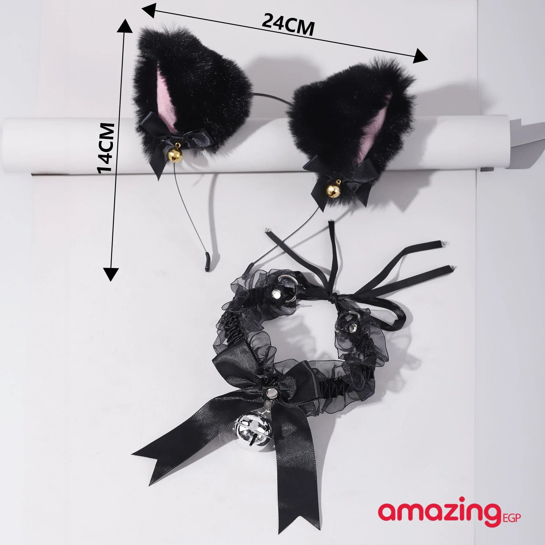 عقال طوق راس تنكرية تصميم رسوم كارتون أذن و مزخرف بقوس مع قلادة رقبه قطة ثياب عصابة شعر مع ربطة فيونكة - أسود | تنكر حفلات حفلات_عيد_الميلاد زي تنكري زي قطة سكس سكسي طوق طوق للحفالات قطة للجنس ملابس_تنكرية | amazingEGP