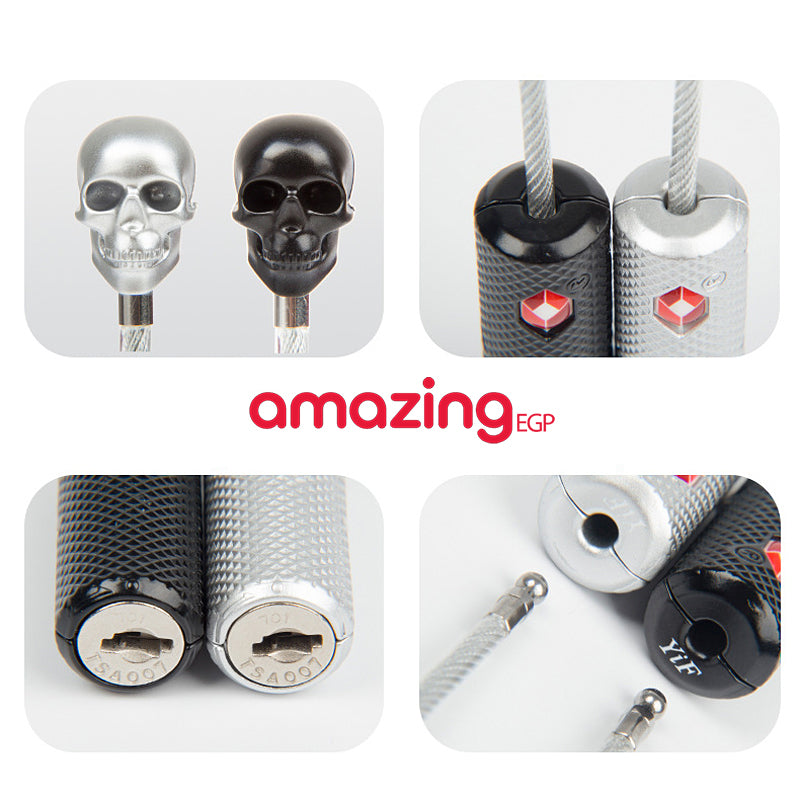 قفل قوي صغير على شكل جمجمة من خليط معدني من الزنك مع مفاتيح من تي اس ايه لشنطة الظهر وشنطة الصالة الرياضية وخزانة المدرسة وشنطة السفر - فضي