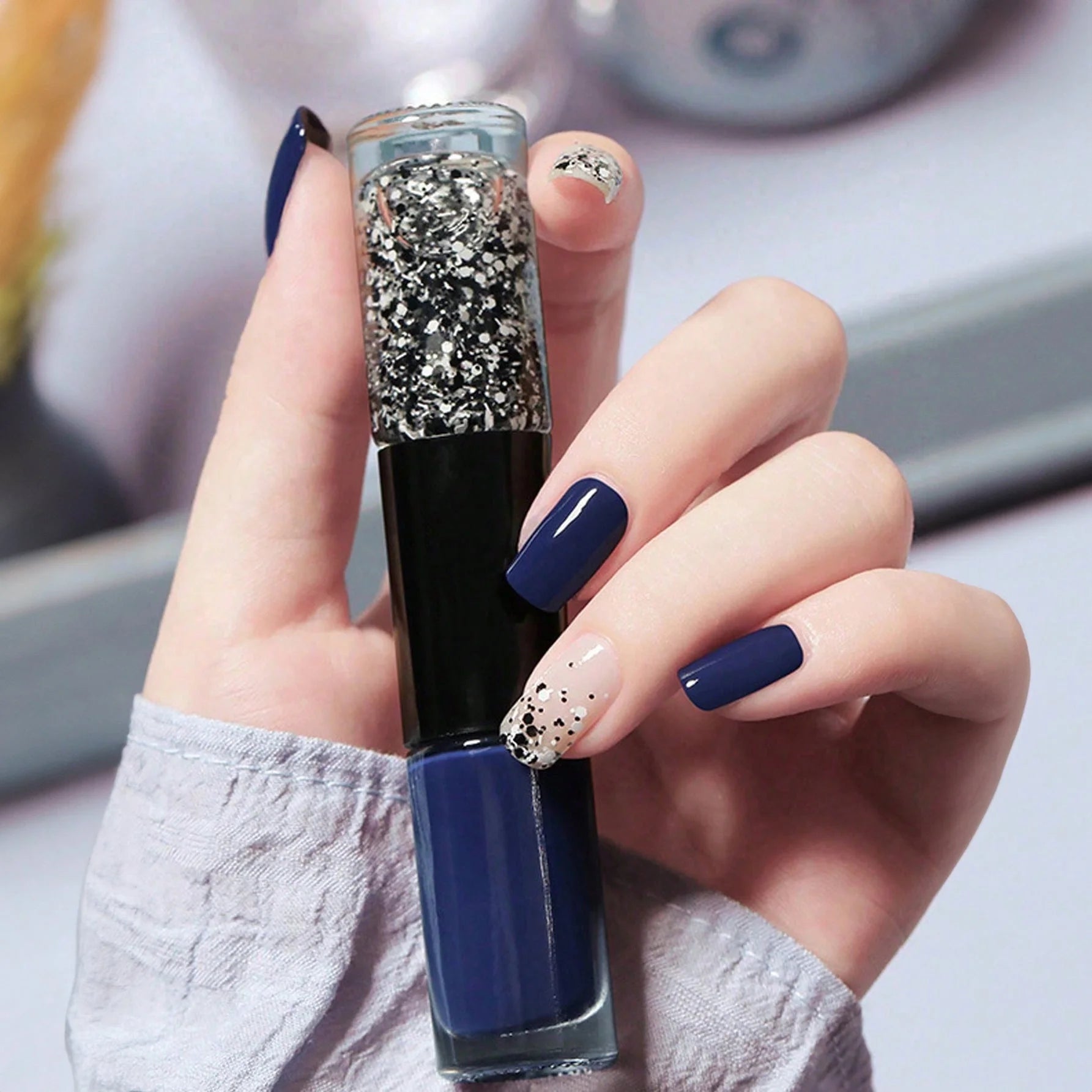 طلاء أظافر جلي لا يحتاج إلى المعجون مانيكير يتميز باللمعان مجموعة فن الأظافر الجميلة كهدية للنساء والفتيات يدوم طويلا - أزرق غامق | اظافر قصيرة اظافر مستعارة الاظافر العناية بالاظافر العناية بالايدي المنيكير طلاء أظافر للاظافر مونيكير | amazingEGP