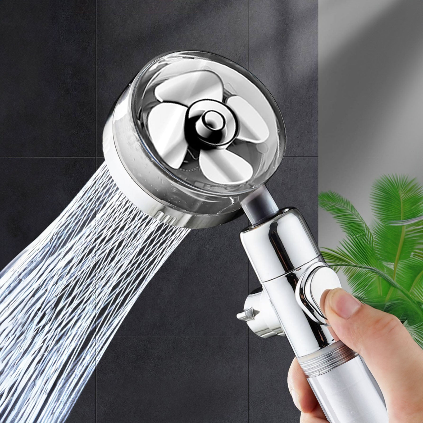 رأس دش يدوي دوار بديل ضغط عالي يعمل بقوة دفع مروحية وموفر للمياه وبفلتر داخلي - بزار ضبط