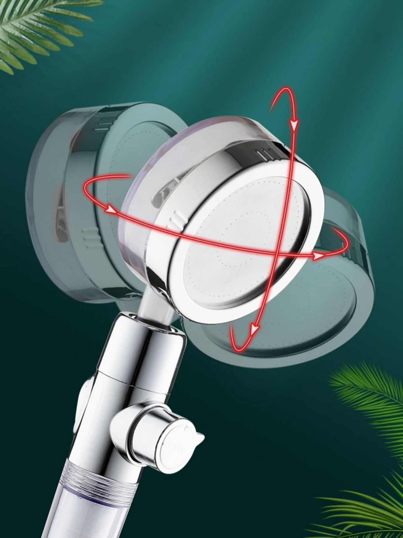 رأس دش يدوي دوار بديل ضغط عالي يعمل بقوة دفع مروحية وموفر للمياه وبفلتر داخلي - بزار ضبط