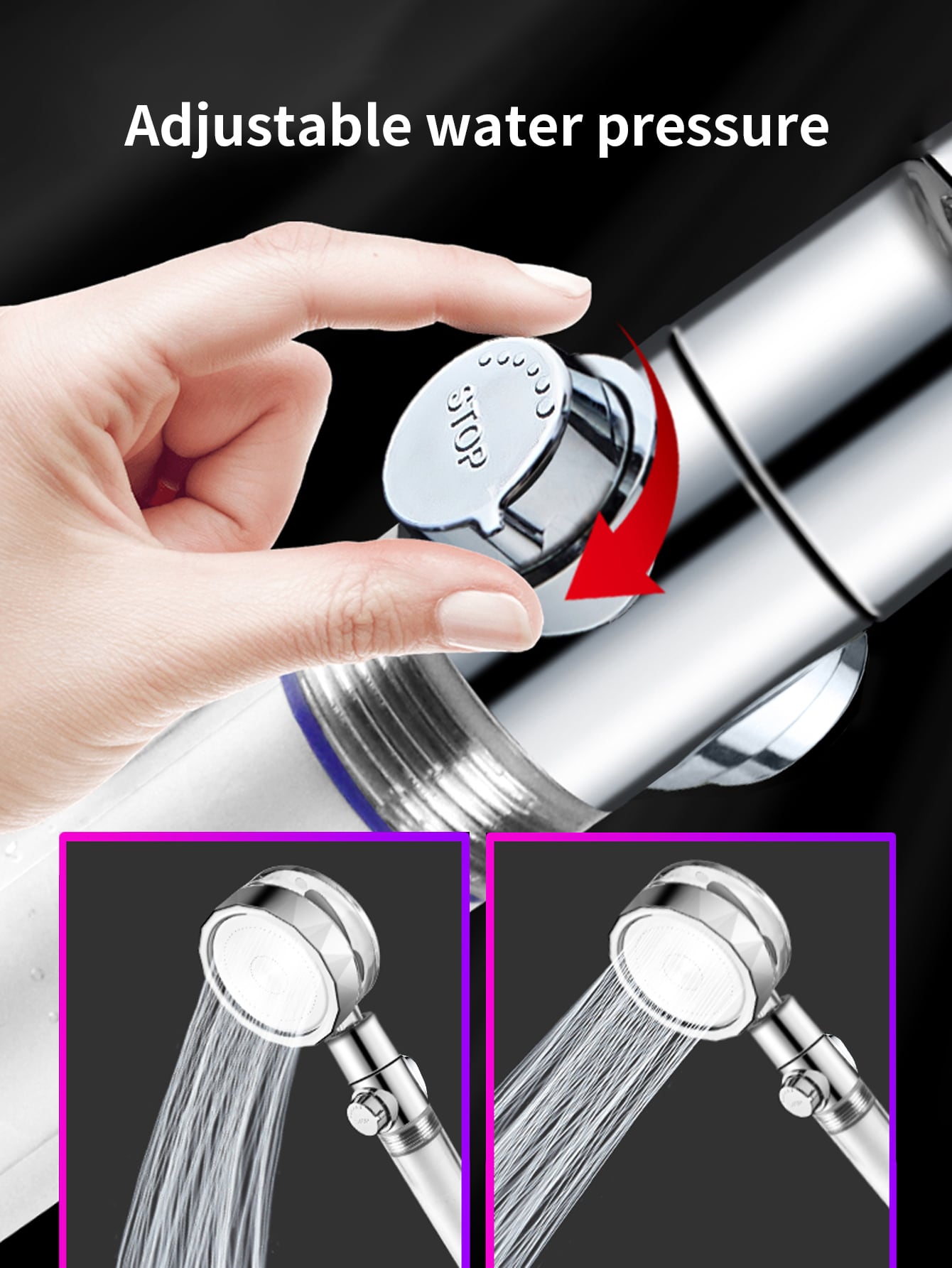 رأس دش يدوي دوار بديل ضغط عالي يعمل بقوة دفع مروحية وموفر للمياه وبفلتر داخلي - بزار ضبط