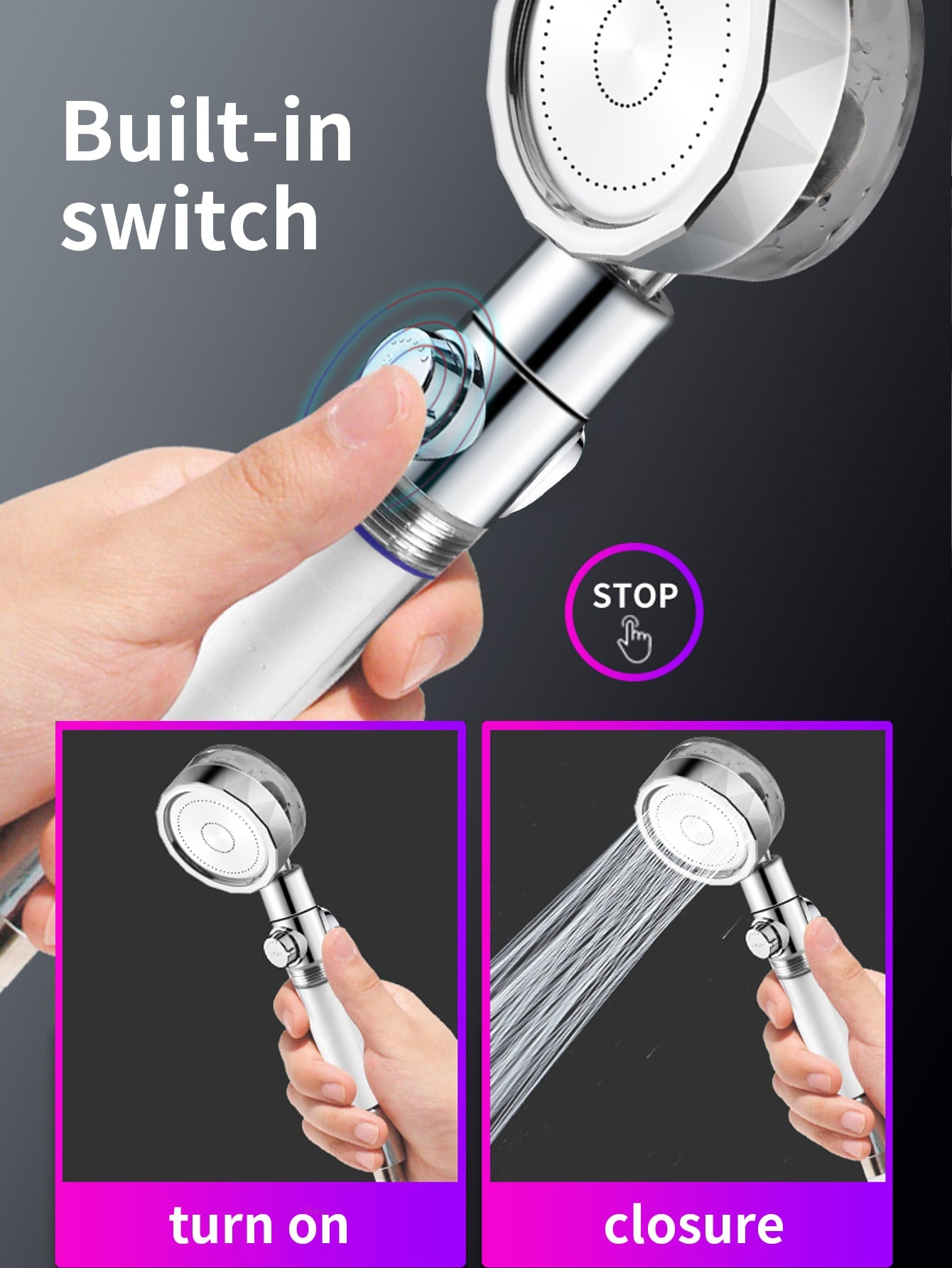 رأس دش يدوي دوار بديل ضغط عالي يعمل بقوة دفع مروحية وموفر للمياه وبفلتر داخلي - بزار ضبط