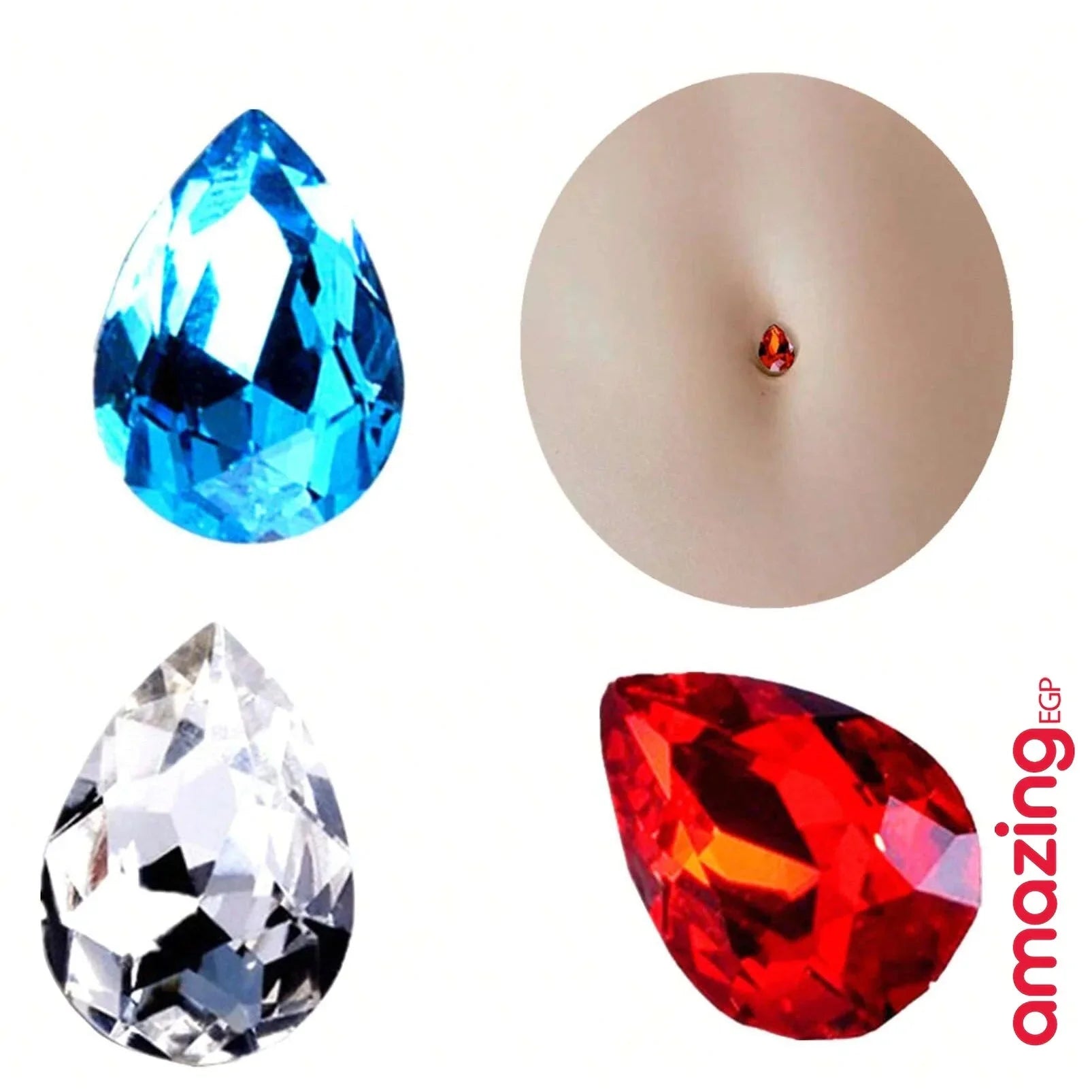 3 قطع الموضة كريستال تصميم قطرة الماء غير خارقة خاتم في السرة ملصق الياقوت سرة البطن زخارف مناسب الى ملابس يومية نساء لا يسبب الحساسية خاتم سرة البطن للنساء - 3 قطعة | Copper Nose Cuff Copper اقراط انف البطن السرة السره الصرة بدون ثقوب بدون خرم بيرسنج