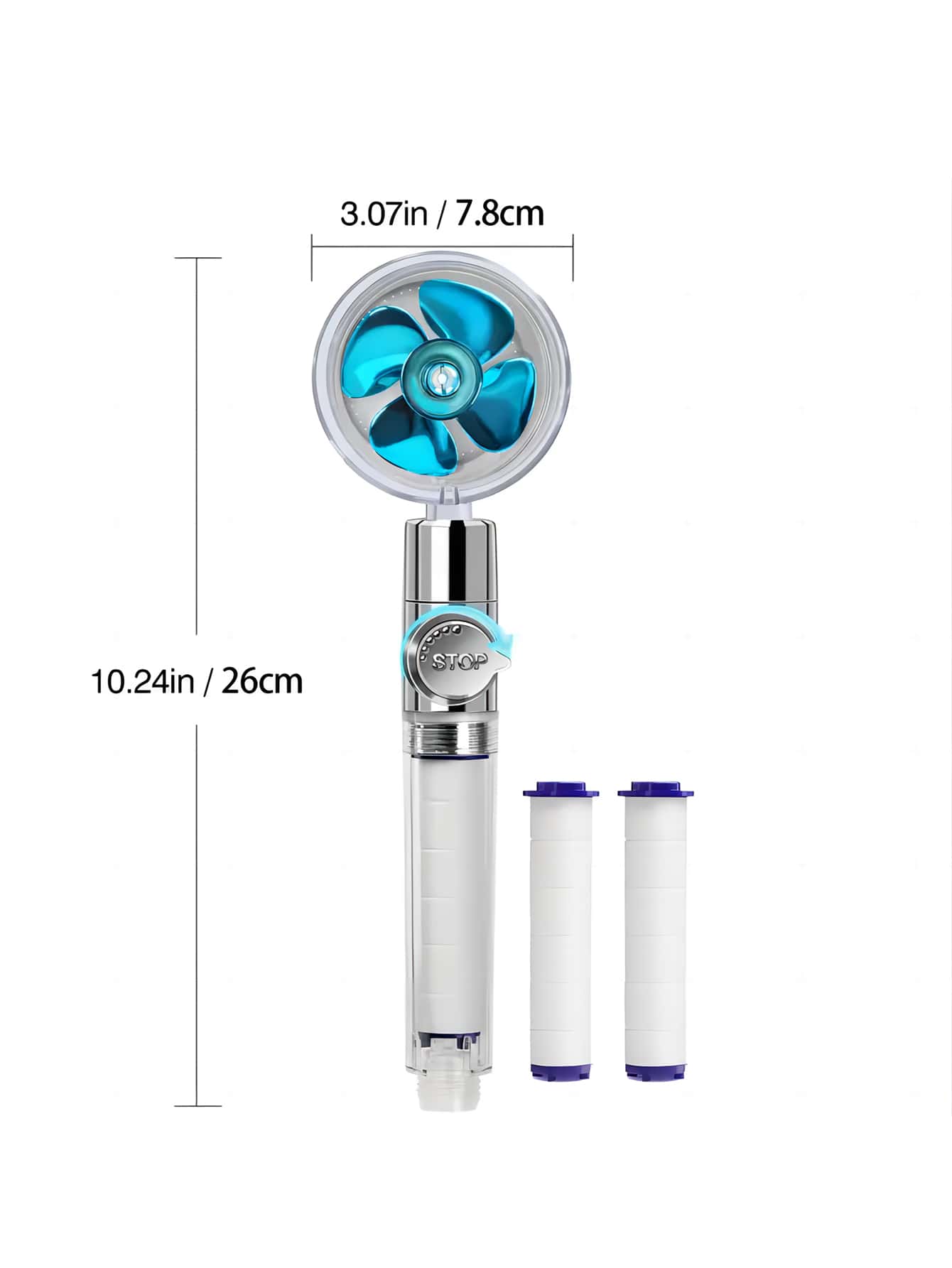 رأس دش يدوي دوار بديل ضغط عالي يعمل بقوة دفع مروحية وموفر للمياه وبفلتر داخلي - بزار ضبط