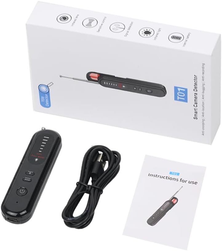 كاشف كاميرات وتجسّس متعدد الوظائف T01 – كاشف كاميرات مخفية/متعقّبات GPS/أجهزة تنصّت، محمول وقابل للشحن، للاستخدام في الفنادق والسيارة والمنزل والمكتب