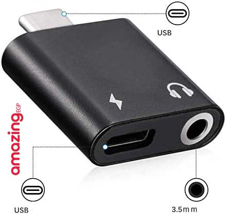 محول سماعة راس لايفون 16 15 واجهزة الاندوريد تدعم type C، محول مقبس صوت USB نوع C الى AUX مع دونجل مقسم شحن سريع PD 60 - أسود