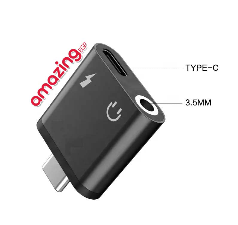 محول سماعة راس لايفون 16 15 واجهزة الاندوريد تدعم type C، محول مقبس صوت USB نوع C الى AUX مع دونجل مقسم شحن سريع PD 60 - أسود