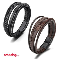 سوار للجنسين إسورة مضفرة بجلد طبيعي فاخر للرجال والنساء اساور يد أسورة جلد طبيعي  - اسود | اساور اساور كاحل اسورة اكسسوارات الرجال جلد طبيعي سوار | amazingEGP