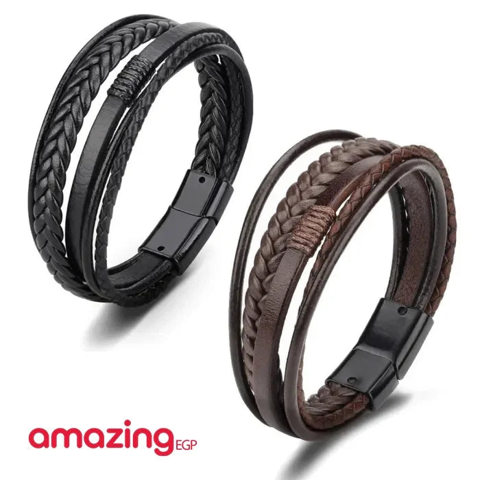 سوار للجنسين إسورة مضفرة بجلد طبيعي فاخر للرجال والنساء اساور يد أسورة جلد طبيعي - بني | اساور اساور كاحل اسورة اكسسوارات الرجال جلد طبيعي سوار | amazingEGP