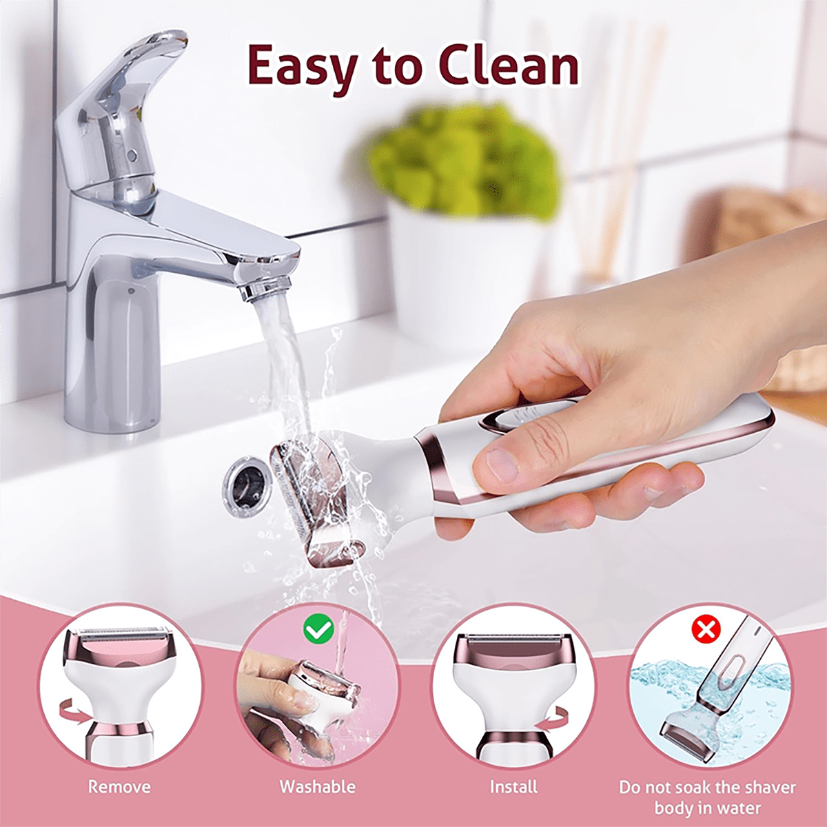 ماكينة حلاقة كهربائية للنساء 4 في 1، ماكينة حلاقة كهربائية للنساء 4 في 1، لتشذيب شعر الانف والحواجب والبيكيني واللحية ، ماكينة حلاقة لاسلكية محمولة وقابلة لاعادة الشحن للاستخدام الرطب والجاف