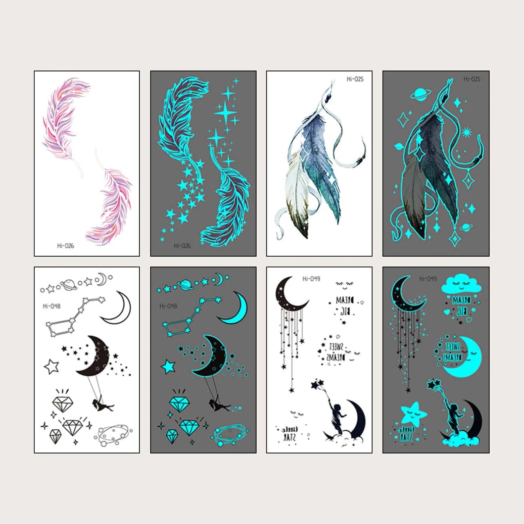 تتوهج في الظلام تاتو نيون مؤقت الاحتفالات الصاخبة تاتو مزيف بالاشعة فوق البنفسجية يضئ فى الظلام لمستلزمات الحفلات للنساء والاطفال نمط ريش وهلال | تاتوة مضيئ تاتوه تاتوه_للجسم ملصق وشم هلال وشم وشم مضيئ | amazingEGP