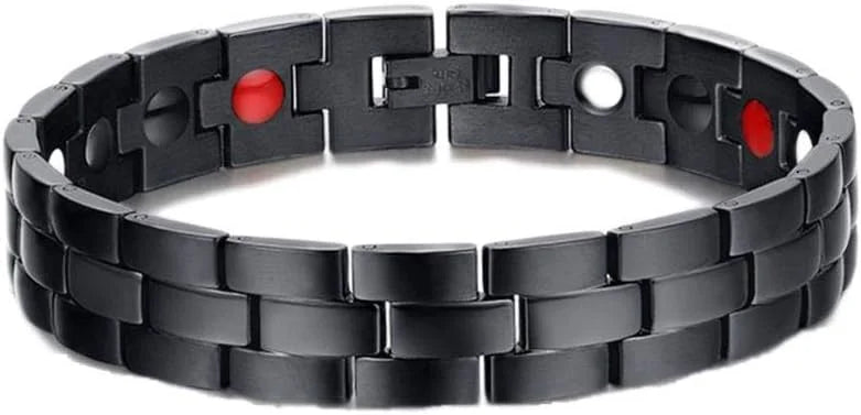 سوار أسورة مغناطيسية رجال اساور يد للرجال مع حجر الجرمانيوم النقي للتخلص من الشحنات الكهربائية السلبية في جسم وتوازن الرجال مع إطار من الفولاذ المقاوم للصدأ - اسود | اسورة اكسسوارات الرجال | amazingEGP