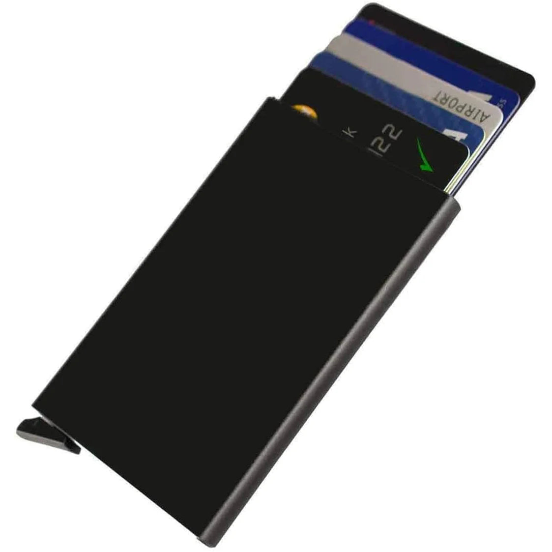 حامل بطاقات الومنيوم كراتة مع تقنية RFID - حامل بطاقات الائتمان بتصميم بسيط ورفيع للرجال والنساء حافظة معدنية صغيرة تحجب تقنية تحديد الهوية بموجات الراديو بتقنية RFID | اسود| | الرجال جلد طبيعي حافظ كروت كراتة كرادة محافظ محافظ نسائي محفظة محفظة رجالي م