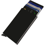 حامل بطاقات الومنيوم  كراتة مع تقنية RFID  - حامل بطاقات الائتمان بتصميم بسيط ورفيع للرجال والنساء حافظة معدنية صغيرة تحجب تقنية تحديد الهوية بموجات الراديو بتقنية RFID | اسود| | الرجال جلد طبيعي حافظ كروت كراتة كرادة محافظ محافظ نسائي محفظة محفظة رجالي م