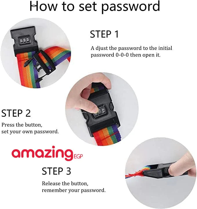 أشرطة الأمتعة TSA مع قفل مزيج قابل للتعديل حزام متقاطع غير قابل للانزلاق حزام شنطةالسفر - متعدد الالوان | اقفال الأقفال حزام حزام للشنطة سفر شنط سفر قفل قفل_ديجيتال | amazingEGP