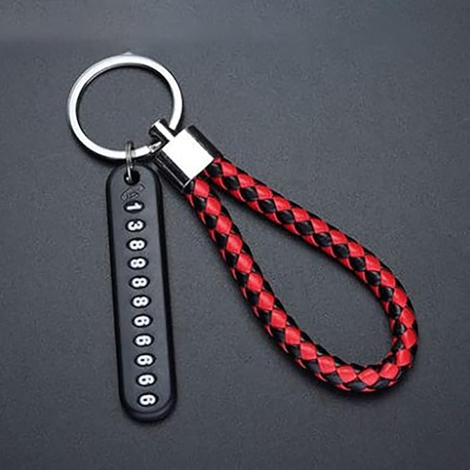 مادلية مفاتيح جلد بتعليقة لاضافة رقم تلفون احمِ مفاتيحك أو متعلقاتك بأسلوب أنيق ومبتكر جلد اسود فى احمر