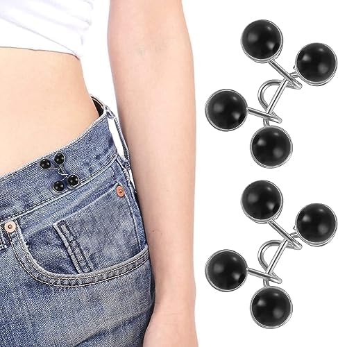 مشبك شدّ خصر للجينز قابل للتعديل – أزرار خصر فورية بدون خياطة، طقم 2 للبناطيل والتنانير | أسود