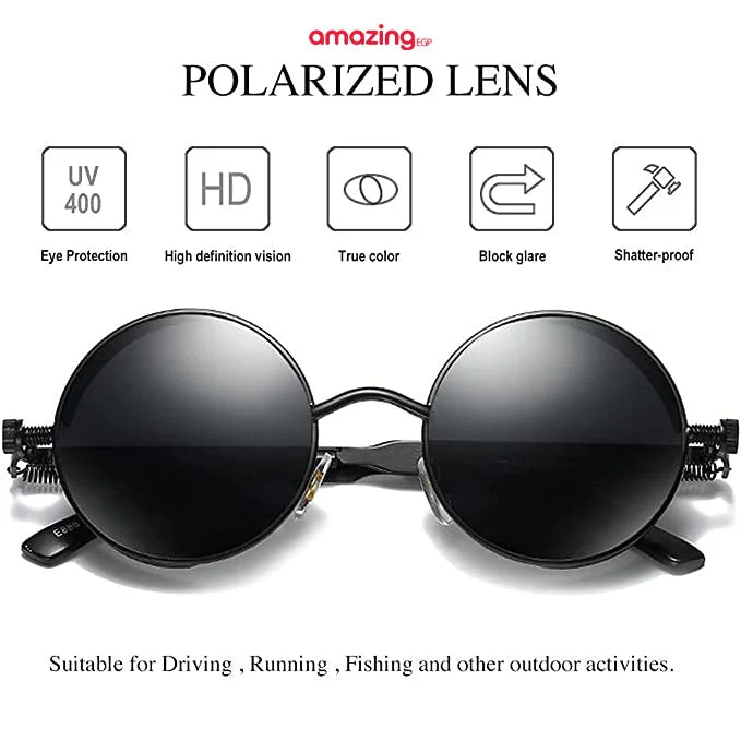 نظارات شمسية معدنية دائرية للرجال والنساء نظارات عصرية بتصميم كلاسيكي نظارات -اسود | نظارات نظارة نظارة_شمسية | amazingEGP